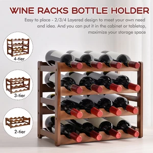 16 Bottles Vintage Storage Rack Bottle Holder Wooden Shelf Free Standing Holds Household Cabinet