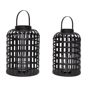 Súprava 2 čiernych bambusových lampášov Hübsch Bamboo Garo