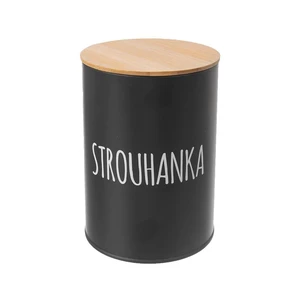 Čierna plechová dóza na strúhanku s bambusovým vekom Orion, objem 1,3 l