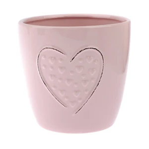 Ružový keramický kvetináč Dakls Hearts Dots, výška 14,8 cm