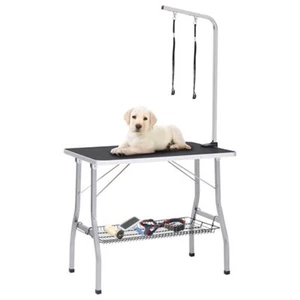 [EU Direct] vidaXL 171068 Adjustable Dog Grooming Table with 2 Loops and Basket for Pet Supplies Puppy Hair Dry Cat Grin
