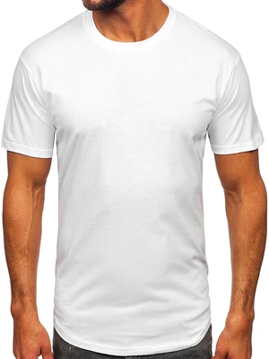 Biele pánske tričko s dlhými rukávmi bez potlače Bolf 14290