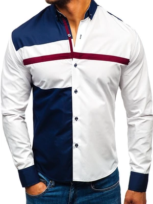 Biela pánska vzorovaná košeľa s dlhými rukávmi BOLF 5729-A