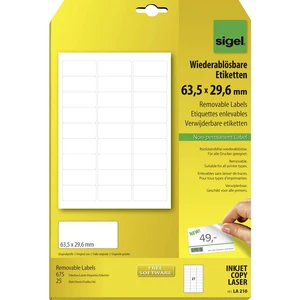 Sigel LA210 etikety 63.5 x 29.6 mm papier  biela 675 ks premiestniteľné univerzálne etikety  25 Blatt A4