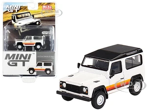 Land Rover Defender 90 Wagon White with Black Top and Stripes Limited Edition to 1800 pieces Worldwide 1/64 Diecast Model Car by True Scale Miniature