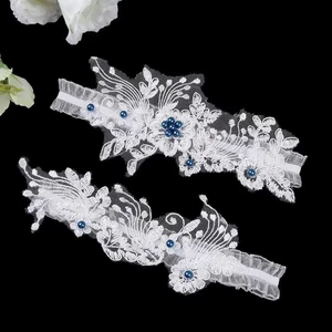 Bridal Garter White Embroidery Floral Leg Loops Beading Pearl Sexy Garter Leg Straps Female Wedding Lace Leg Loops for Thigh