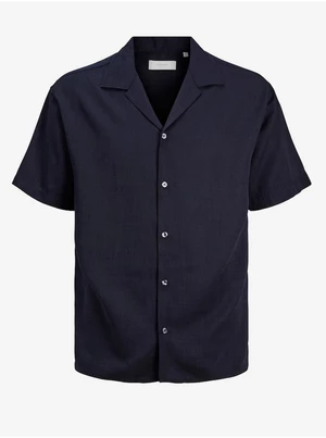 Dark blue men's shirt with short sleeves Jack & Jones Aaron