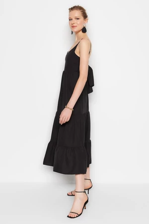 Trendyol Black Skirt Flounce Back Tie Detailed Strappy Maxi Woven Dress