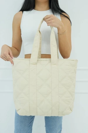 Madamra Cream Women's Quilted Pattern Puff Bag
