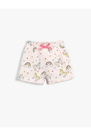 Koton Girl's Unicorn Printed Cotton Shorts with Elastic Waist