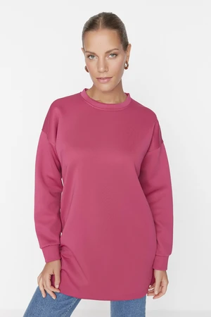 Trendyol Pink Crew Neck Basic Scuba Knitted Sweatshirt