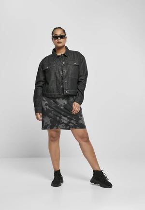 Women's Short Oversized Denim Jacket with Black Wash