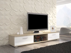 Moderní TV stolek Stark, sonoma/bílý lesk