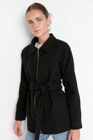Trendyol Black Wide-Cut Belted Zippered Cachet Coat