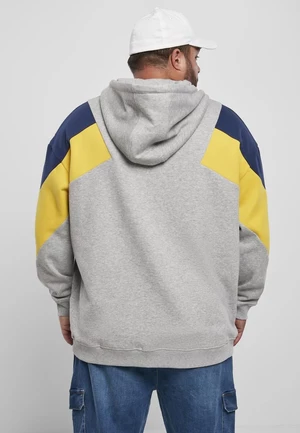 Oversize 3-Tone Hoody šedá/medová/tmavě modrá