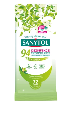 Sanytol Dezinfekce univerzální čistič 94% rostlinného původu, utěrky 72 ks