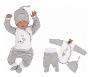 Z&amp;Z 3-dílná soupravička body, tepláčky a čepička Zebra, bílá, vel. 50 (0-1m)