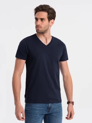 Ombre BASIC men's classic cotton T-shirt with a crew neckline - navy blue