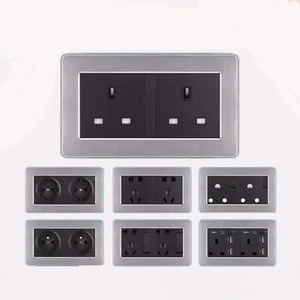 146 Uk Universal Double Socket With 4 Usb Charge Port For Mobile Output Wall Power Outlet Stainless Steel Panel South Africa