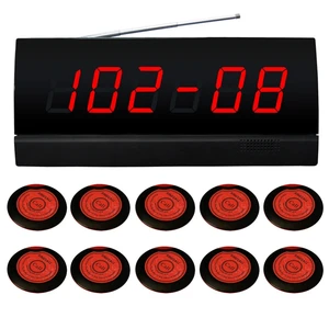 SINGCALL Wireless Display System for 10 Rooms, for Restaurant, Cafe, 10pcs Red Bells and 1pc Display Receiver APE2500