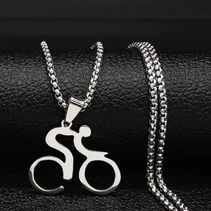 Fashion Bike Motion Stainless Steel Necklace Women/Men Silve Color Sport Statement Necklace Jewelry cadenas mujer NEE45-4S06