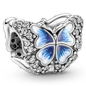 DIY Charms Enamel Sparkling Blue Butterfly With Crystal 925 Sterling Silver Bead Fit Fashion Bracelet Bangle Jewelry