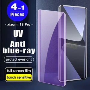 1-4Pcs full cover UV glass For xiaomi 13 pro phone screen protector UV Tempered Glass Anti Blue Light protective film smartphone