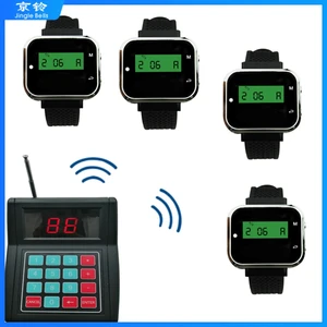 Long Distance Wireless Paging Calling System 1 Keyboard Transmitter + 4 Wrist Watches for Restaurant