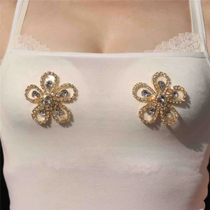 1 Pair Of Nipples With Crystal Rhinestones Sexy Nipple Stickers Intimate Sex Products Party Banquet Nipple Chain Body Bhain