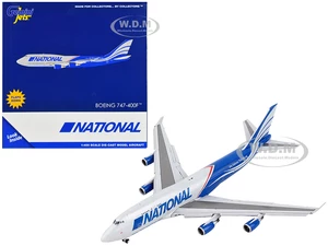 Boeing 747-400F Commercial Aircraft with Flaps Down "National Airlines" Gray and Blue 1/400 Diecast Model Airplane by GeminiJets