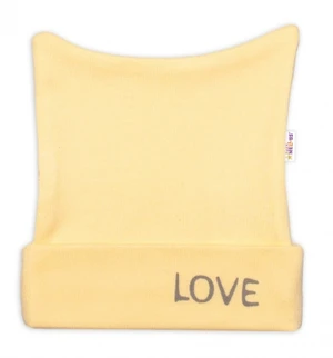 Novorozenecká čepička Baby Nellys, Love - žlutá, vel. 56 (1-2m)