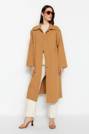 Trendyol Camel Gabardine Detailed Trench Coat