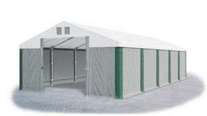 Skladový stan 5x10x2,5m střecha PVC 560g/m2 boky PVC 500g/m2 konstrukce ZIMA PLUS Šedá Bílá Zelená,Skladový stan 5x10x2,5m střecha PVC 560g/m2 boky PV