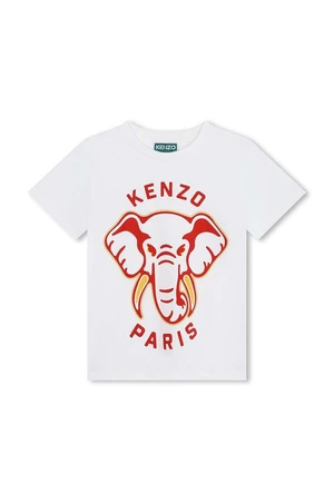 Detské bavlnené tričko Kenzo Kids biela farba, s potlačou