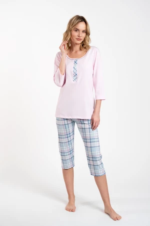 Allison women's pyjamas 3/4 sleeve, 3/4 legs - pink/print