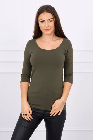 Blouse with round neckline in khaki color