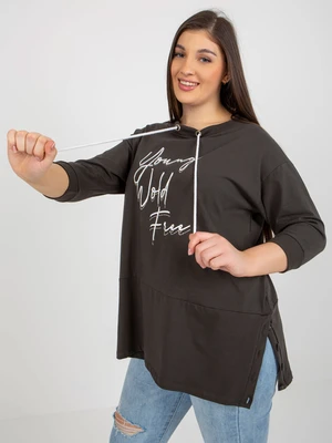 Khaki long blouse of larger size with 3/4 sleeves