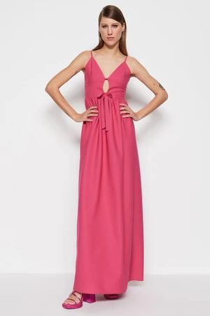 Trendyol Long Evening Evening Dress With Window/Cut Out Detailed Fuchsia Lined