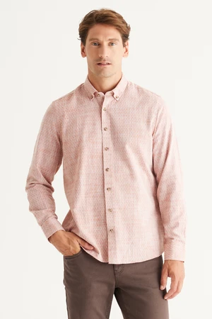 AC&Co / Altınyıldız Classics Men's Brown Slim Fit Slim Fit 100% Cotton Dobby Buttoned Collar Casual Shirt.