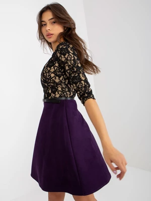 Black-and-purple cocktail dress with belt