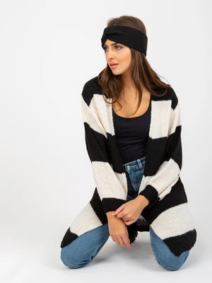 Ecru-black loose striped cardigan OCH BELLA