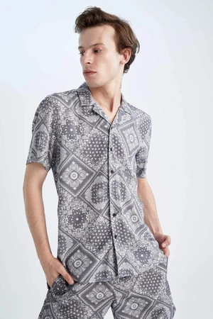 DEFACTO Regular Fit viscose Printed Short Sleeve Shirt