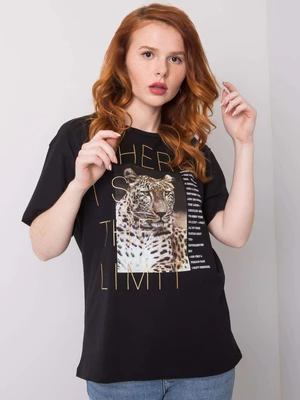 Black T-shirt with animal print