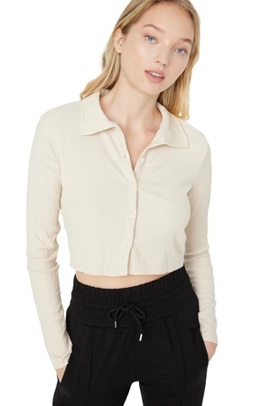 Trendyol Knitted Blouse with Stone Buttons Fitted/Situated Polo Neck Crepe/Textured Crop