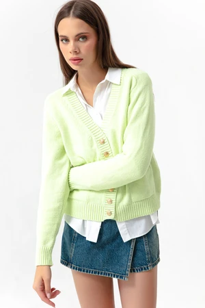 Lafaba Women's Pistachio Gold Button Knitwear Cardigan