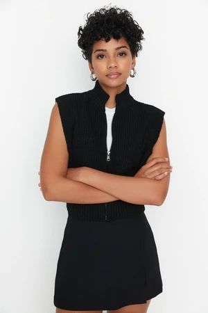 Trendyol Black Crop Zipper Basic Knitwear Sweater