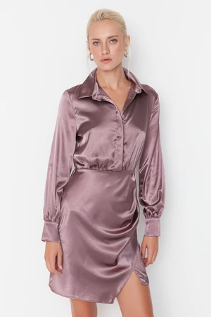 Trendyol Brown Gathered Detailed Satin Woven Dress