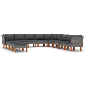 12 Piece Garden Lounge Set with Cushions Poly Rattan Gray