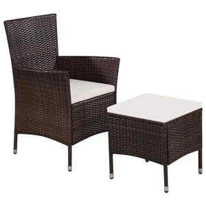 Outdoor Chair and Stool with Cushions Poly Rattan Brown