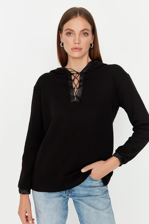 Trendyol Black Tie Detailed Basic Thick Knitted Sweatshirt